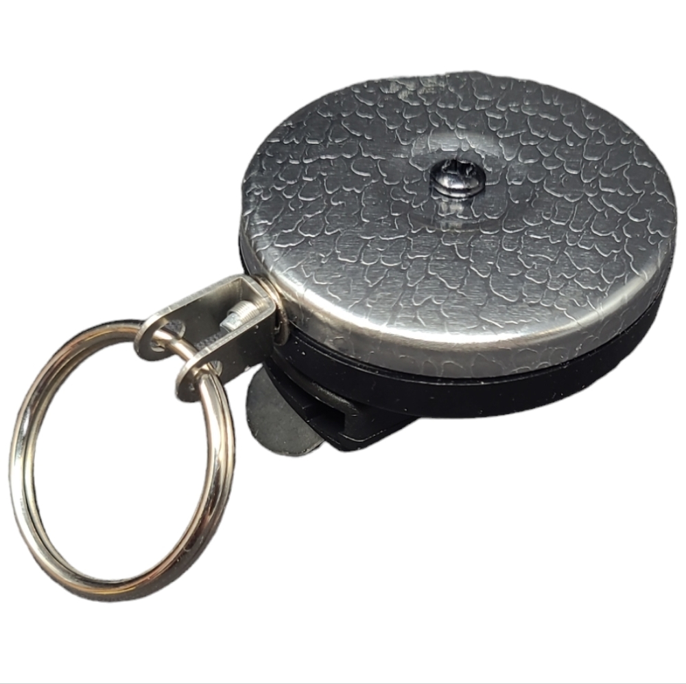 NEW- KEY-BAK ORIGINAL CHROME AND BLACK RETRACTABLE KEY HOLDER - U.S.A.